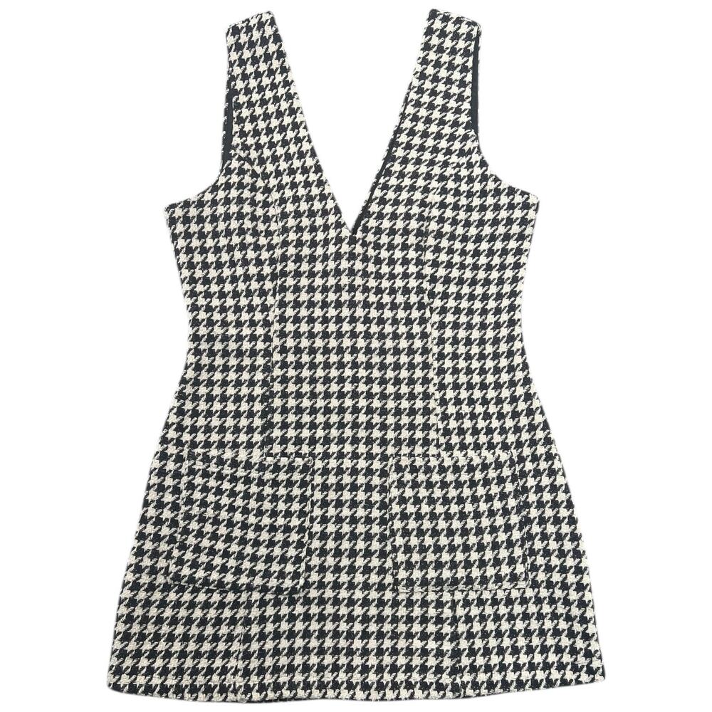 In The Style Houndstooth Pinafore Mini Dress Black White Sleeveless US 6